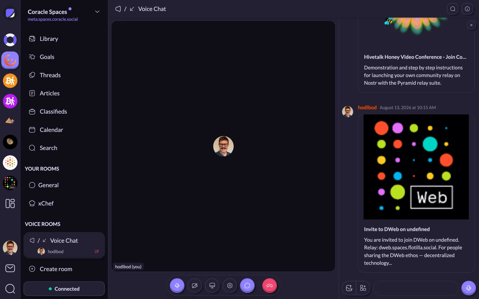 A Flotilla voice room in progress with call controls and a chat panel open beside it
